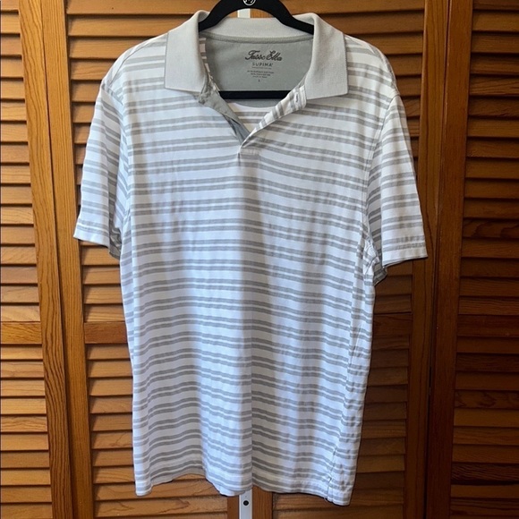 Tasso Elba Supima Men's Striped Polo Shirt - Gray Size Large - Picture 1 of 7